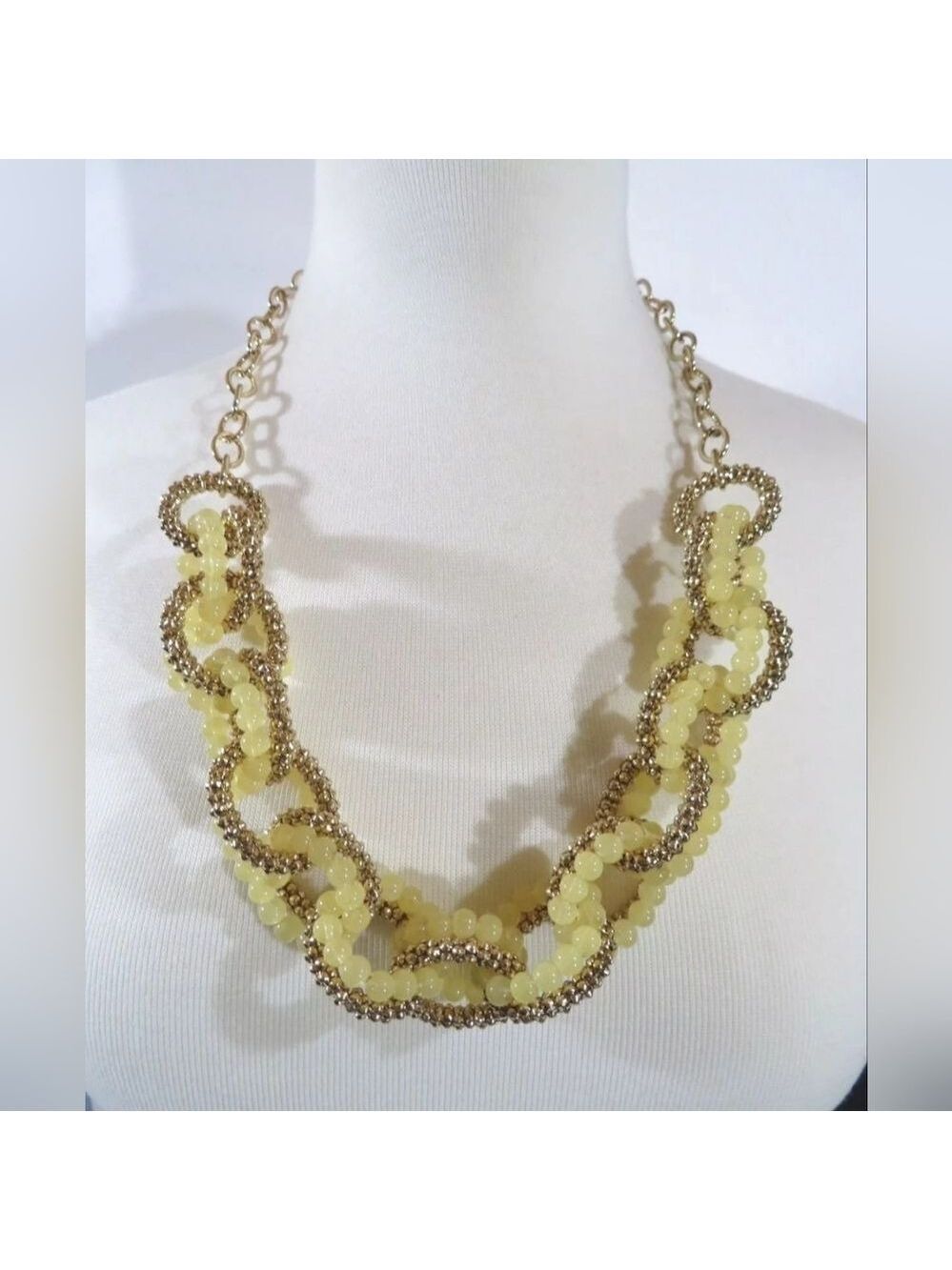 NEW TALBOTS DOUBLE LINK GOLD/PALE YELLOW NECKLACE 24"-27" NWOT